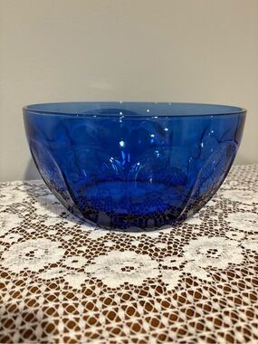 Vintage Cobalt Lead Crystal 8.5" Paneled Serving Bowl